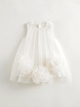 Young Girls' Sweet And 3D Flower Dress Mesh Round Neck Sleeveless Dress, Summer